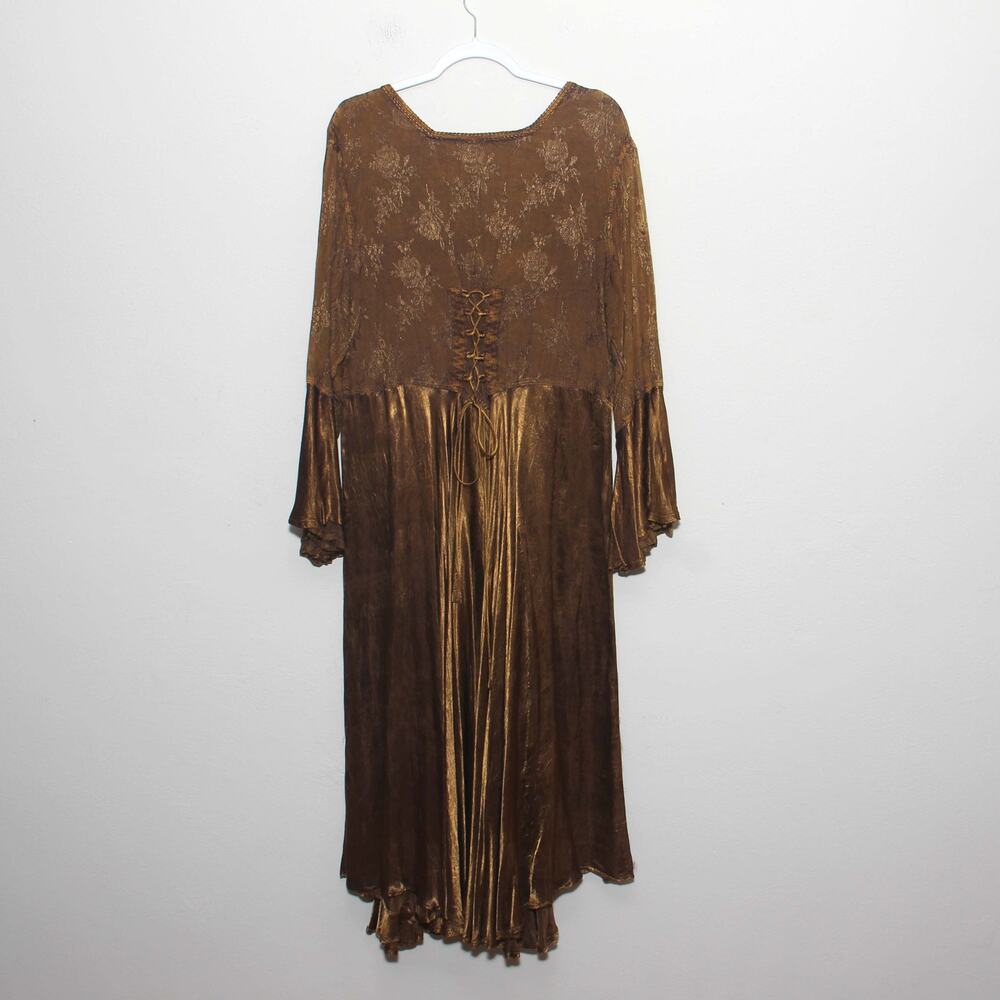 NEW L'Pogee Bronze Metallic Boho Renaissance Corset Back Dress Size 1X - Picture 2 of 8